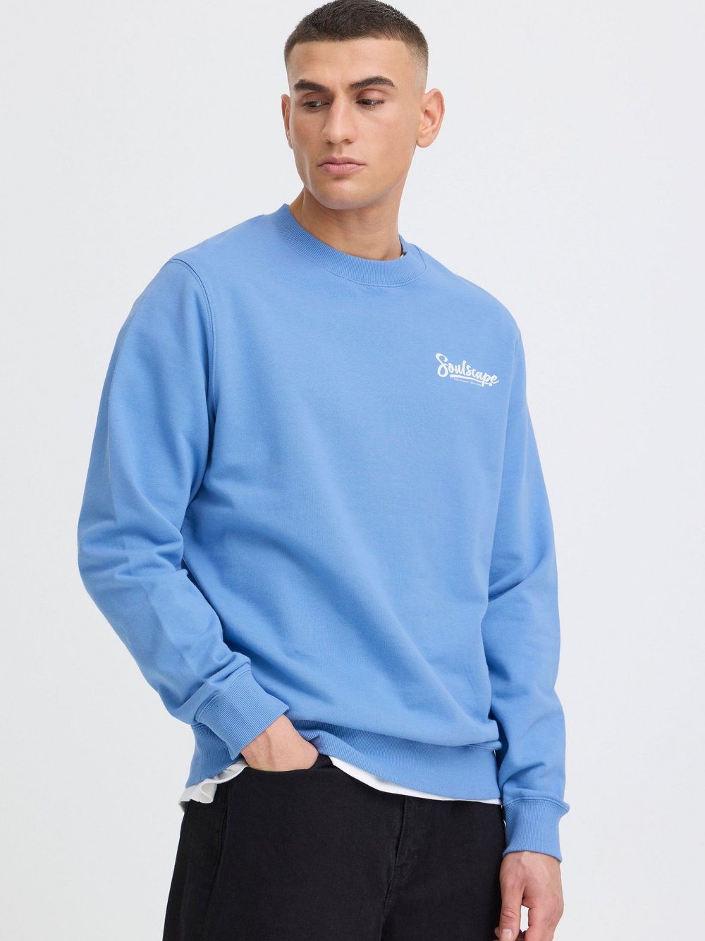 Solid Sweater Herren Baumwolle blau, XL