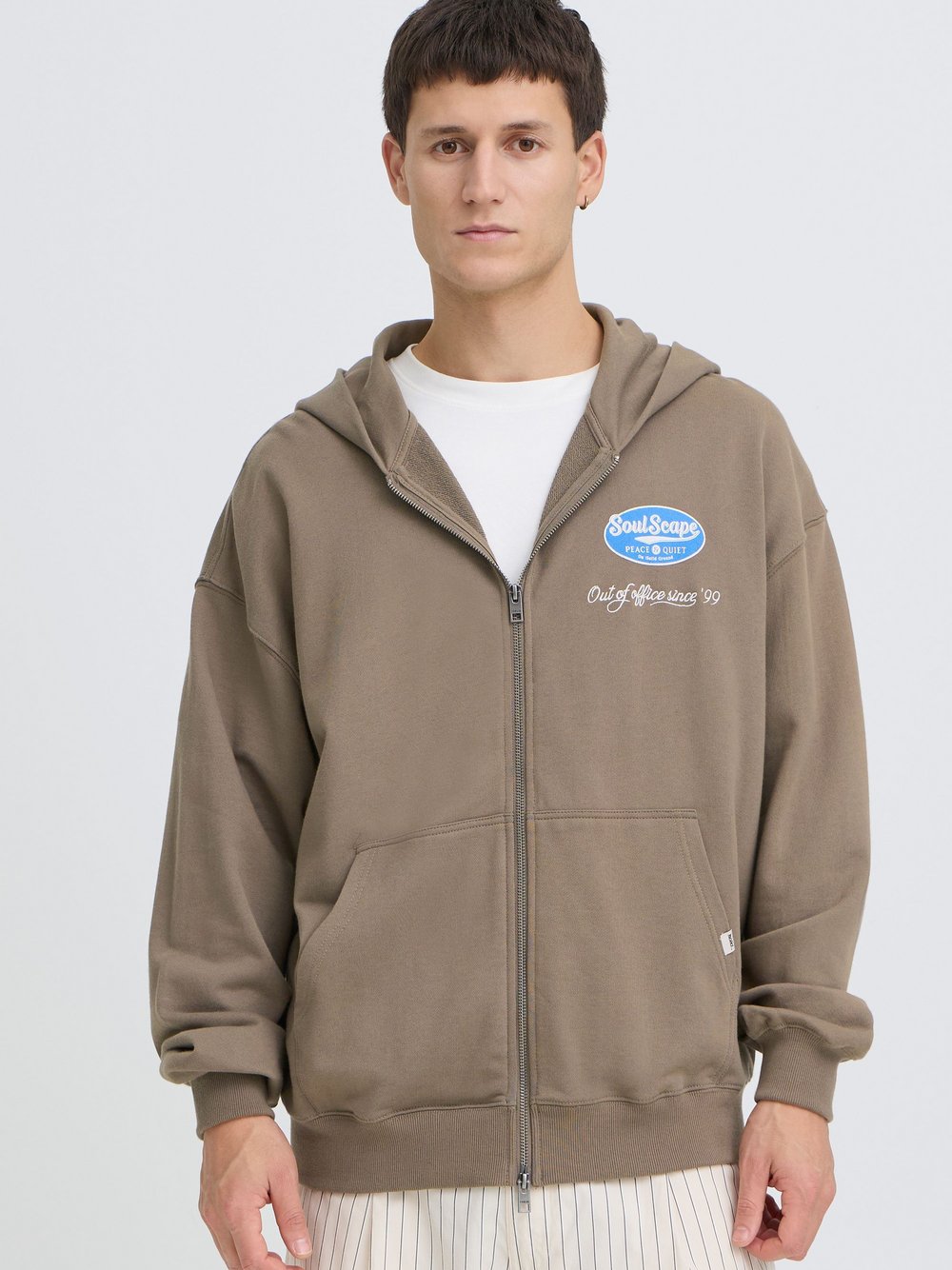 Solid Kapuzensweatjacke Herren Baumwolle braun bedruckt, S