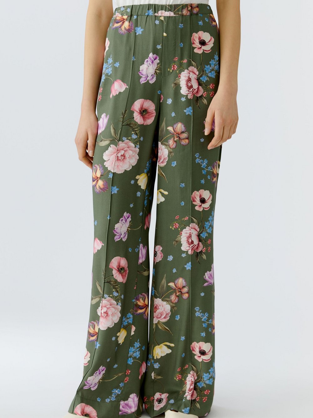 Oui Hose Damen Viskose grün gemustert, 42