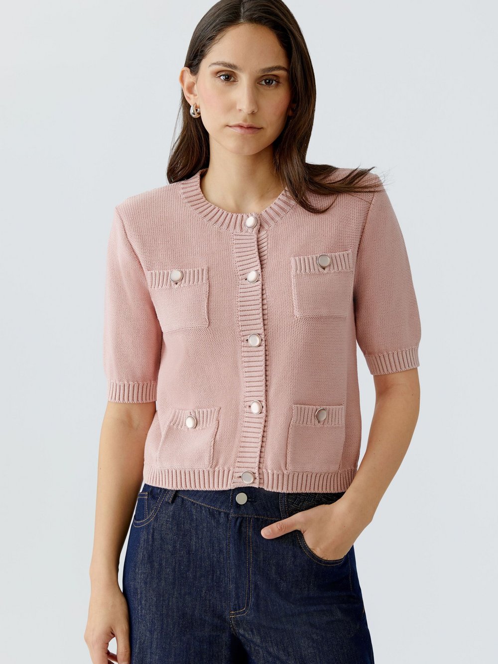 Thumbnail - Oui Strickjacke Damen Baumwolle rosa, 46