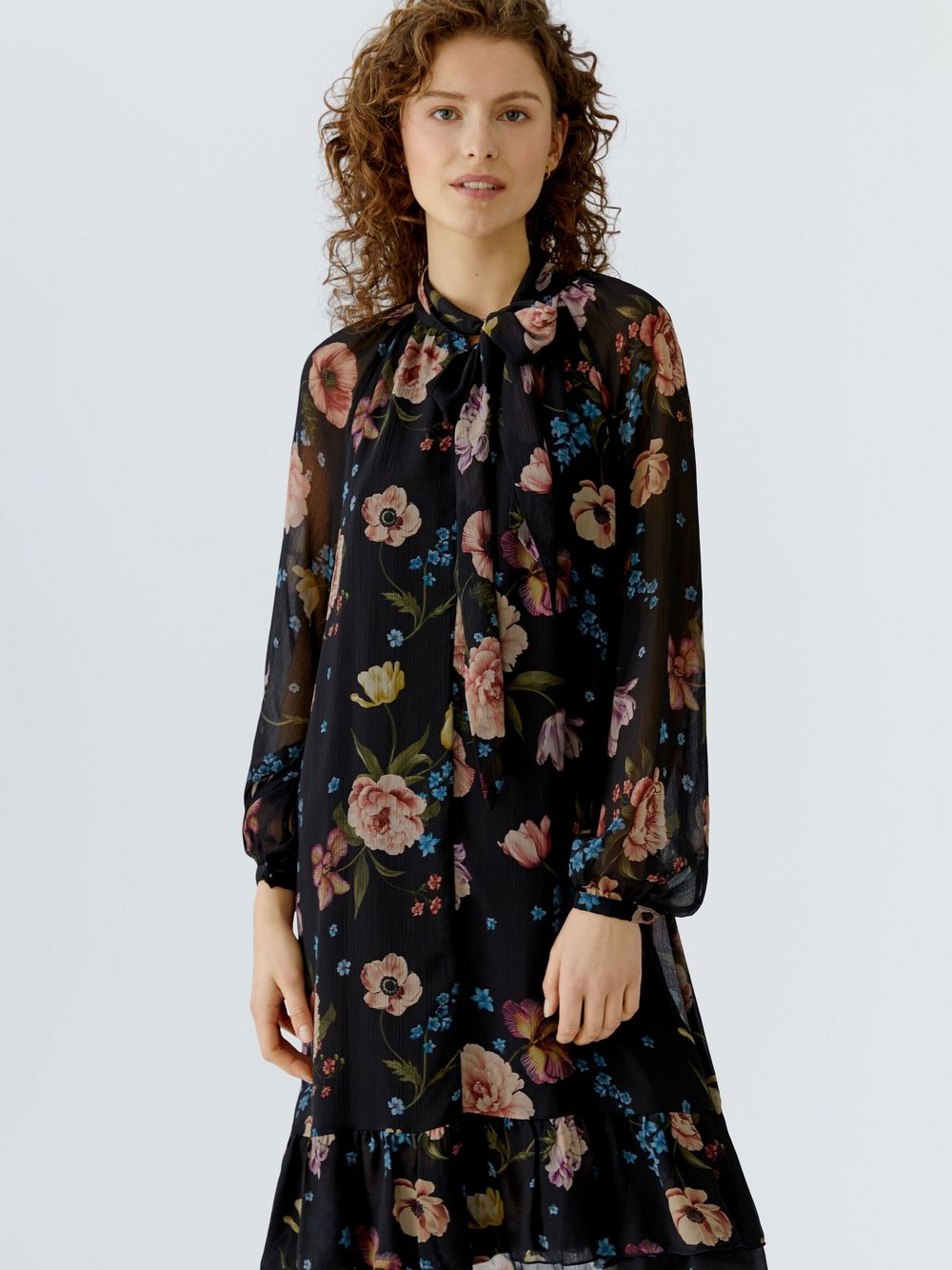 Oui A-Linien-Kleid Damen grau gemustert, 36