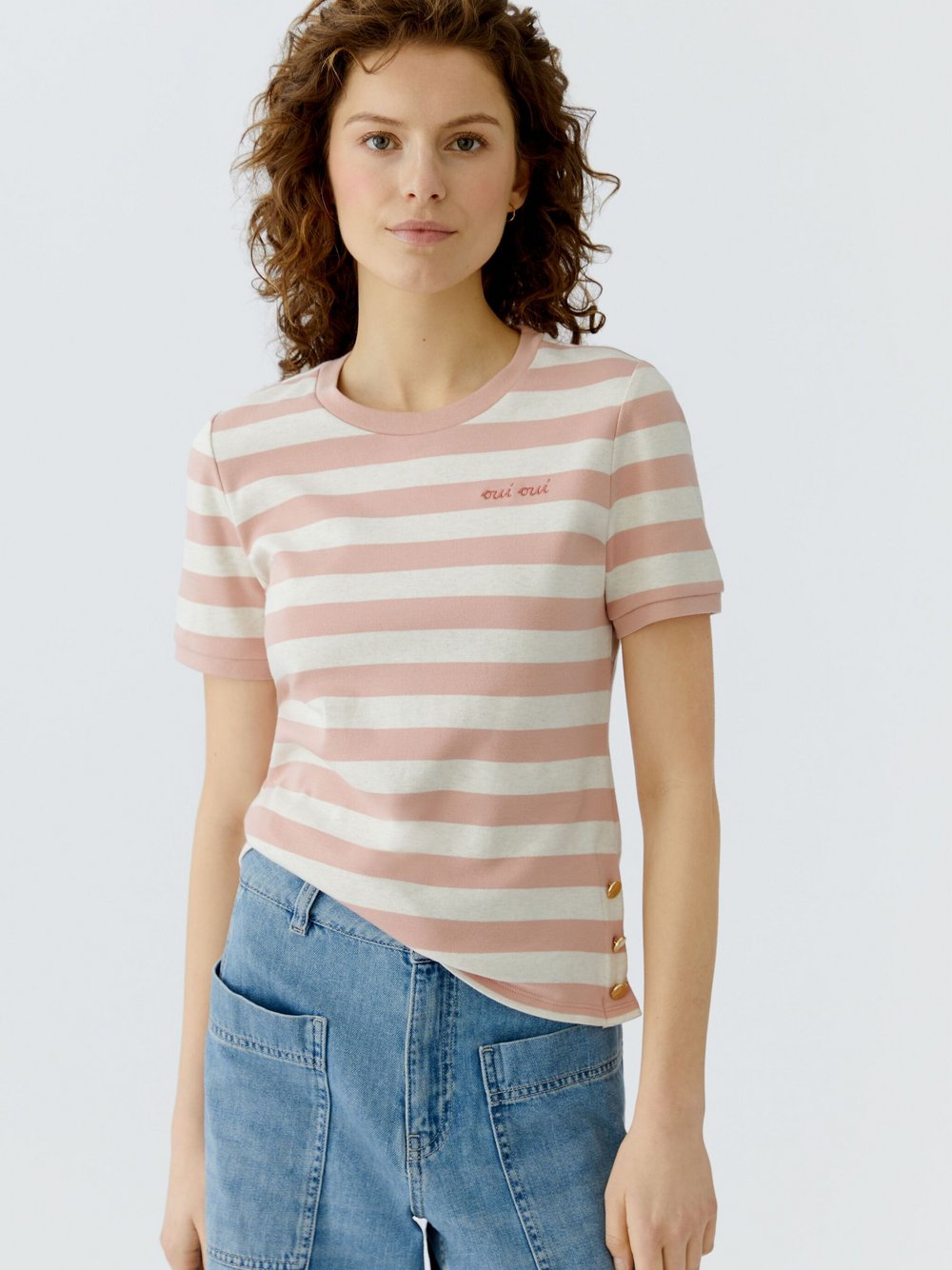 Thumbnail - Oui T-Shirt Damen Baumwolle rosa gestreift, 34