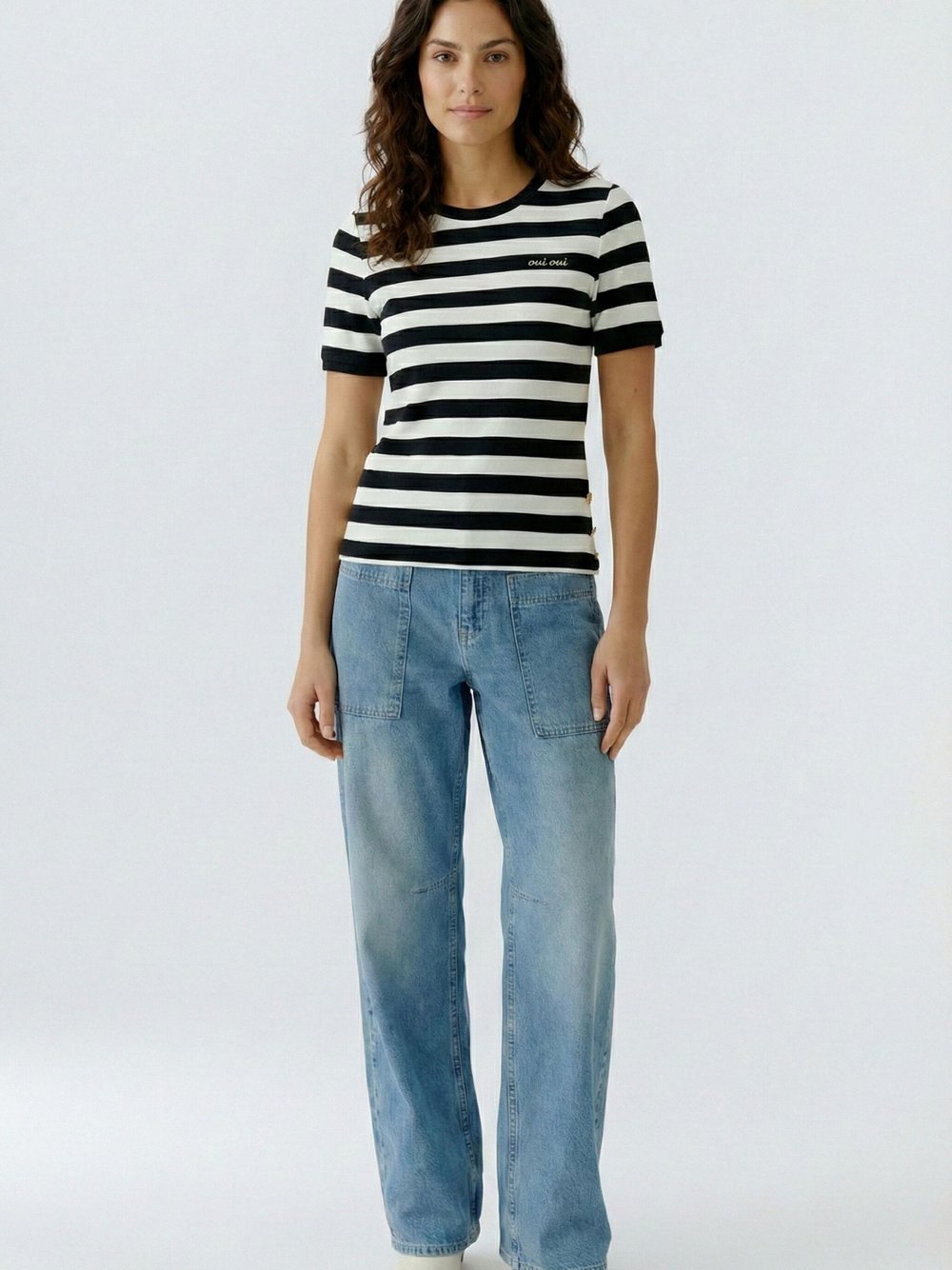 Thumbnail - Oui T-Shirt Damen Baumwolle weiß gestreift, 40