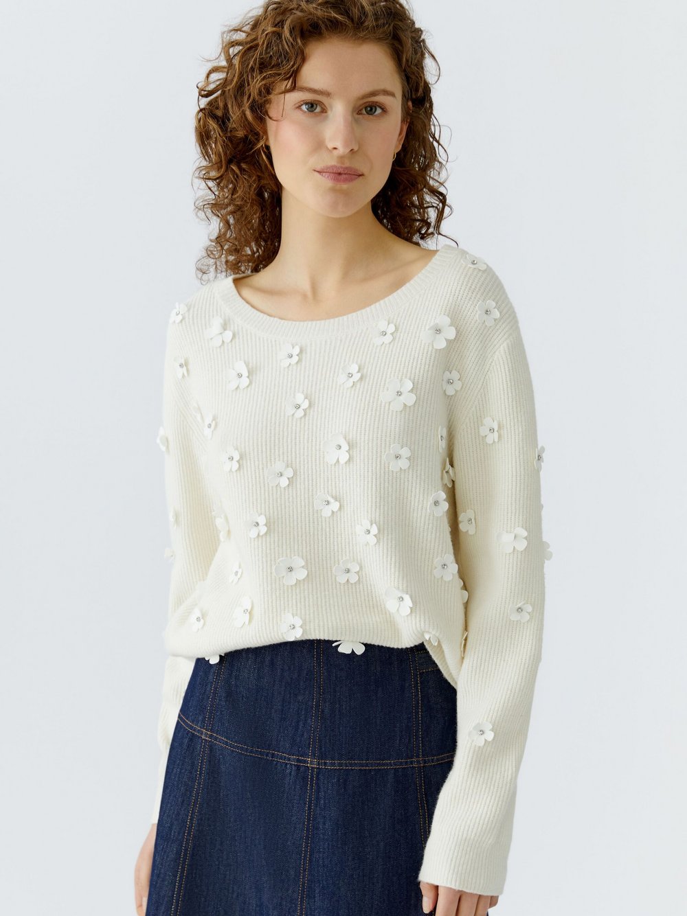 Thumbnail - Oui Pullover Damen Baumwolle weiß, 38