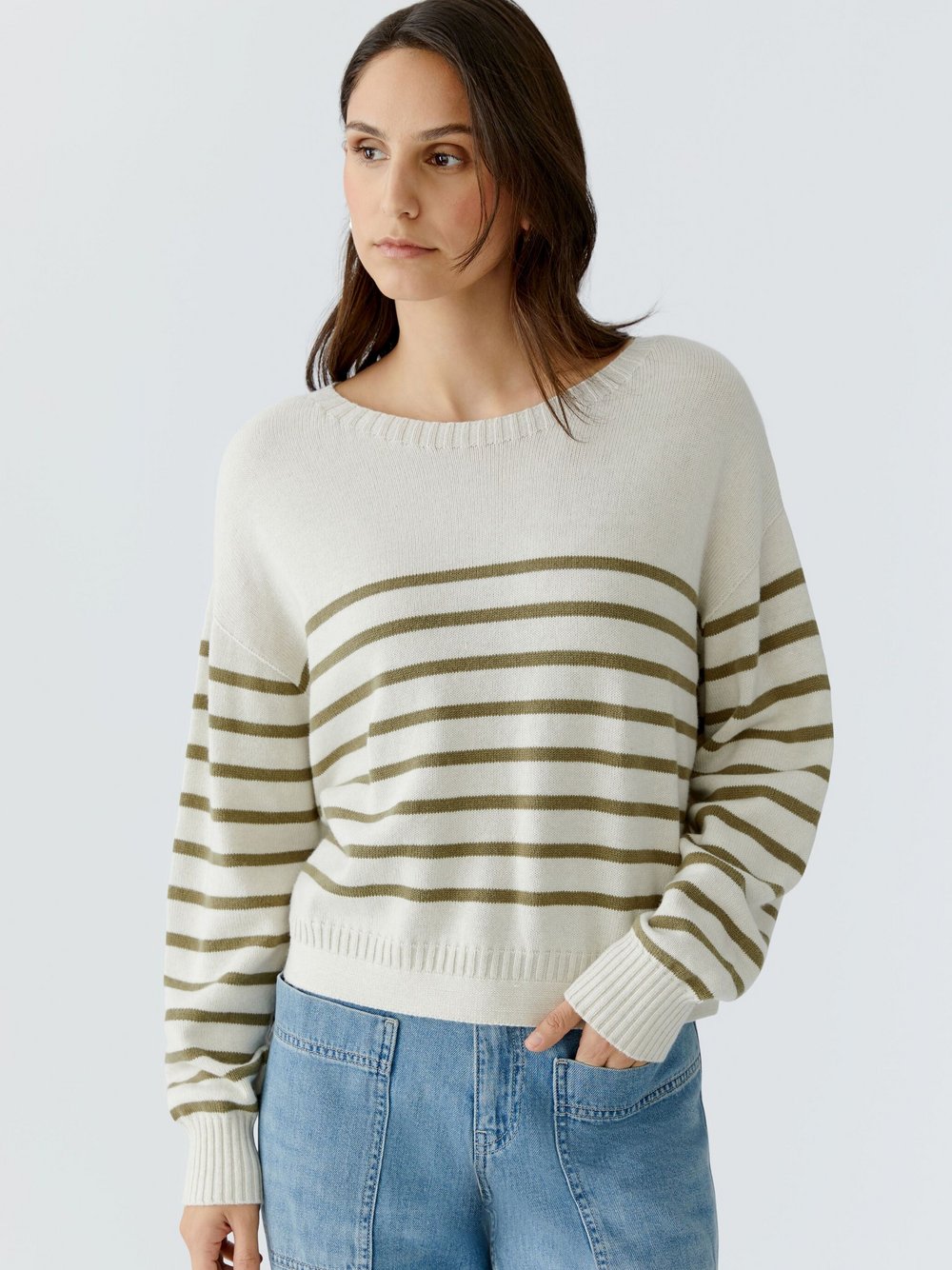 Thumbnail - Oui Pullover Damen Polyamid weiß gestreift, 36