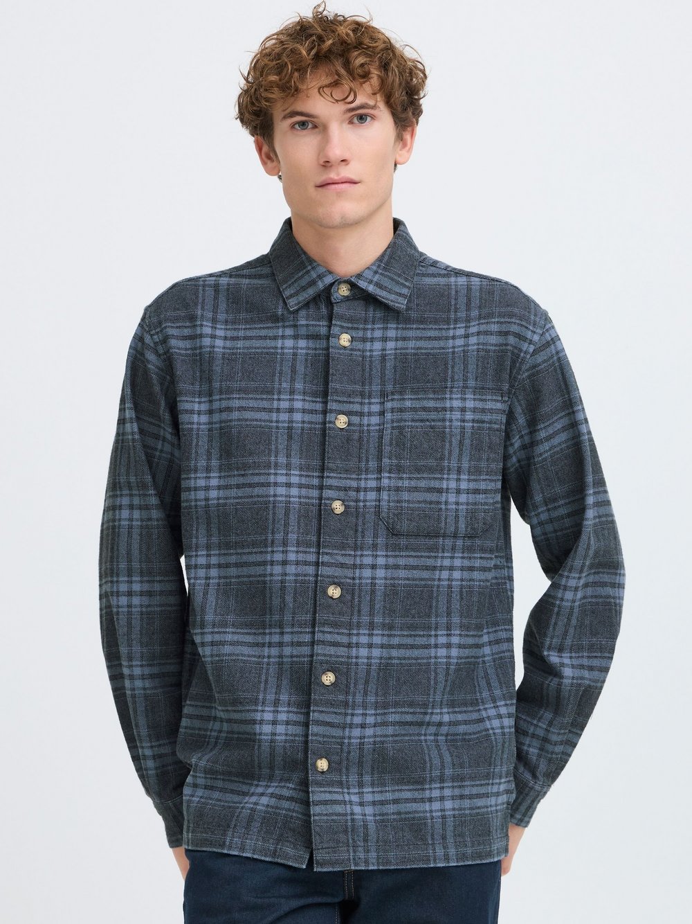 CASUAL FRIDAY Langarmhemd Herren Regular Fit Baumwolle blau kariert, XXL