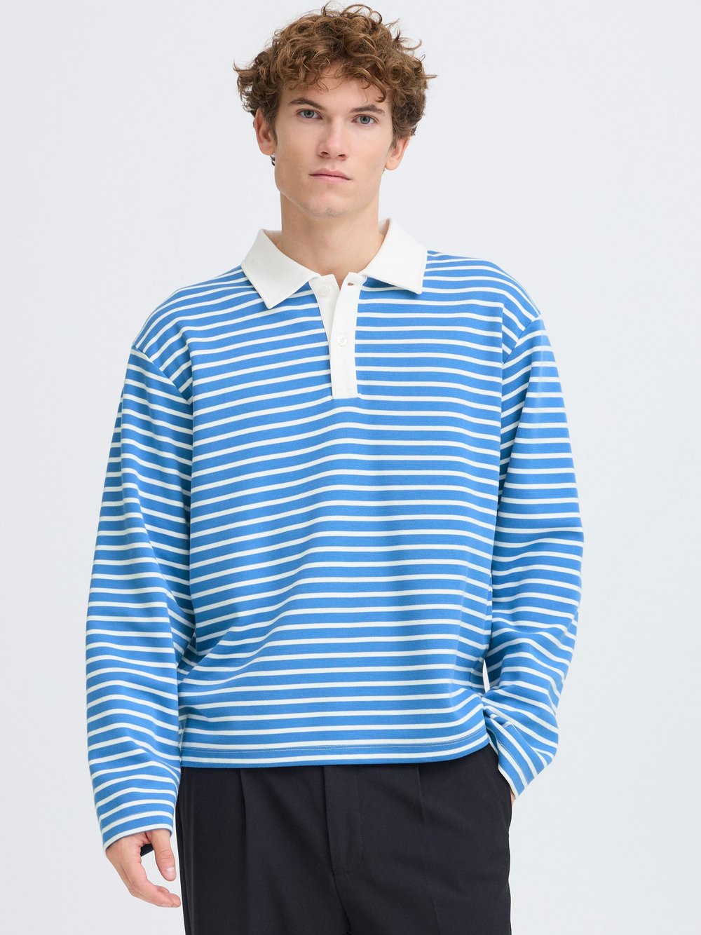 CASUAL FRIDAY Sweatshirt Herren Baumwolle blau gestreift, S