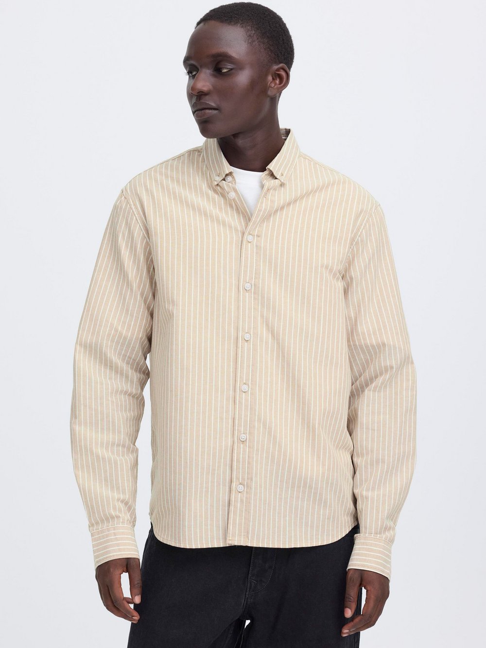 BLEND Langarmhemd Herren Regular Fit Baumwolle braun gestreift, XXXL