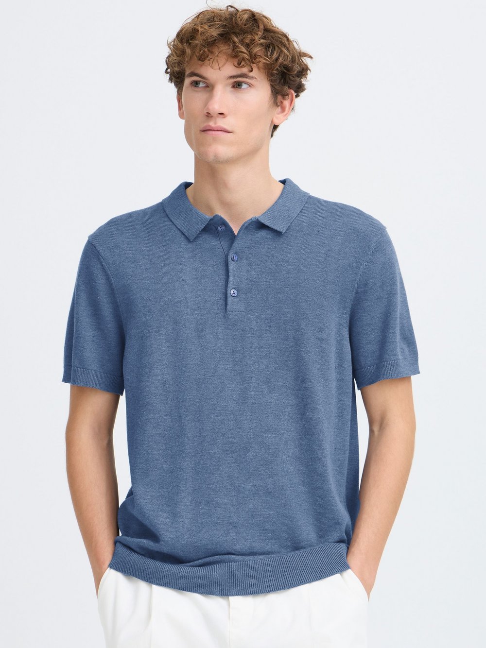 CASUAL FRIDAY Strickshirt Herren Baumwolle blau meliert, XXL