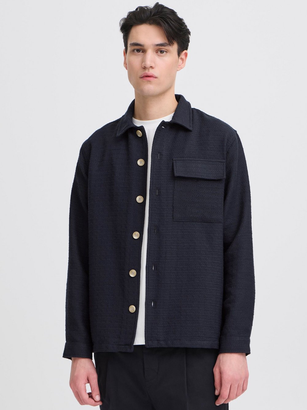 CASUAL FRIDAY Hemdjacke Herren blau strukturiert, XL