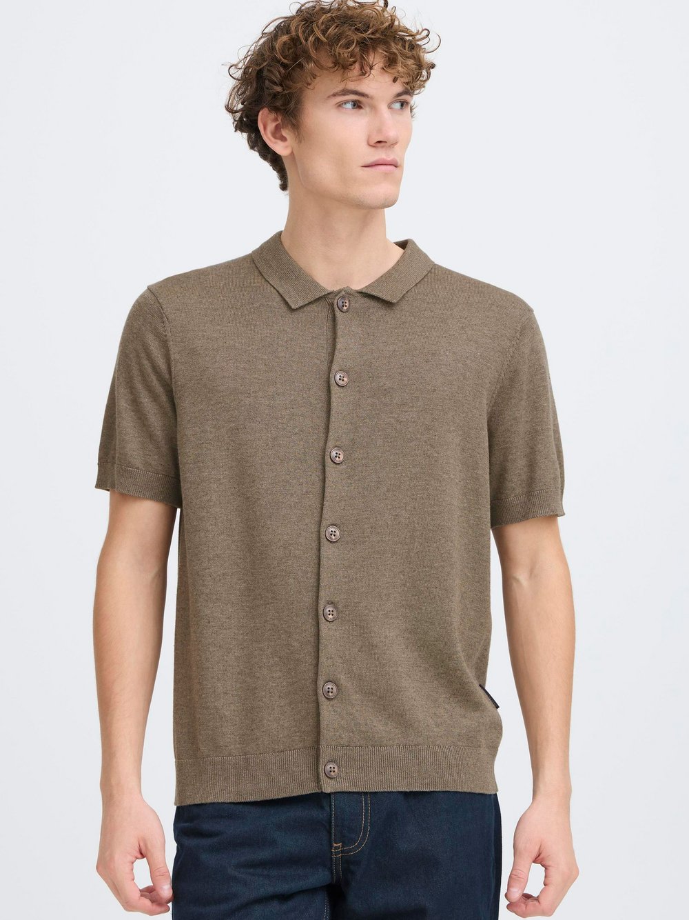 CASUAL FRIDAY Strickhemd Herren Baumwolle braun meliert, M