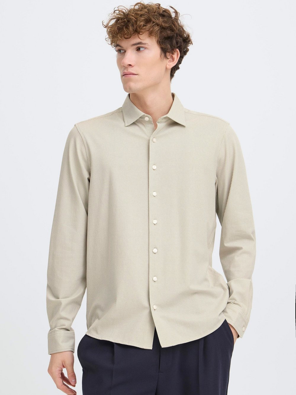 CASUAL FRIDAY Langarmhemd Herren Regular Fit Baumwolle grün gestreift, L