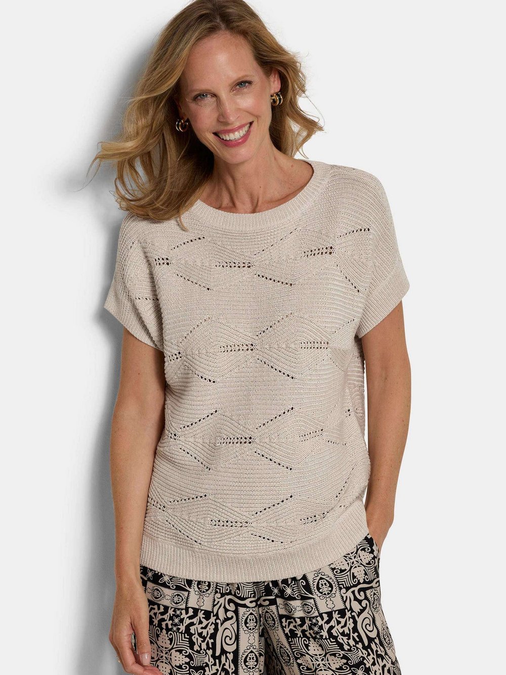 Goldner Strickpullover Damen Baumwolle braun strukturiert, 38