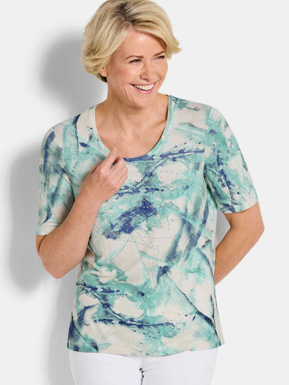 Goldner Print Shirts Damen Viskose blau gemustert, 19