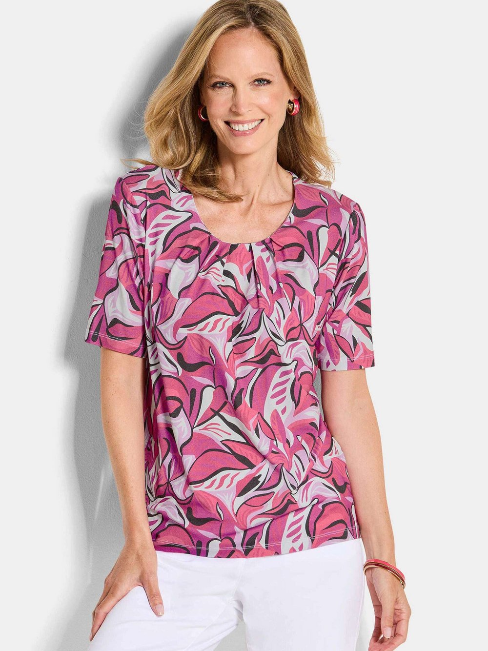 Goldner T-Shirts Damen Viskose pink gemustert, 24