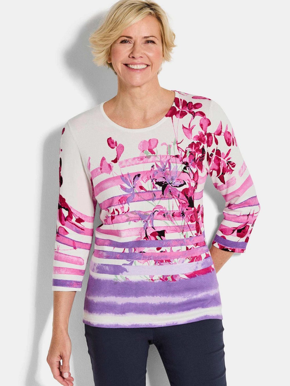 Goldner Pullover Damen Viskose rosa gemustert, 22