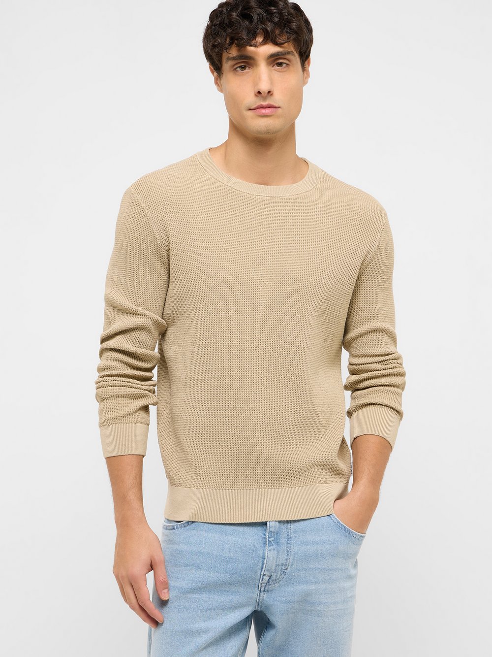 Mustang Strickpullover Herren Baumwolle beige, M