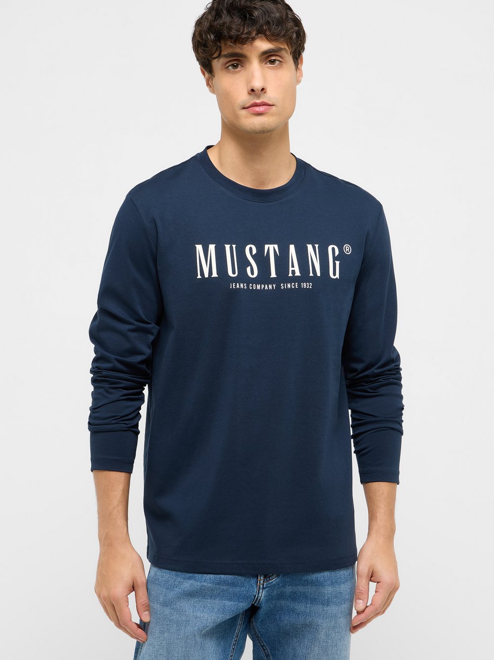 Mustang Langarmshirt Herren Baumwolle blau, XXL