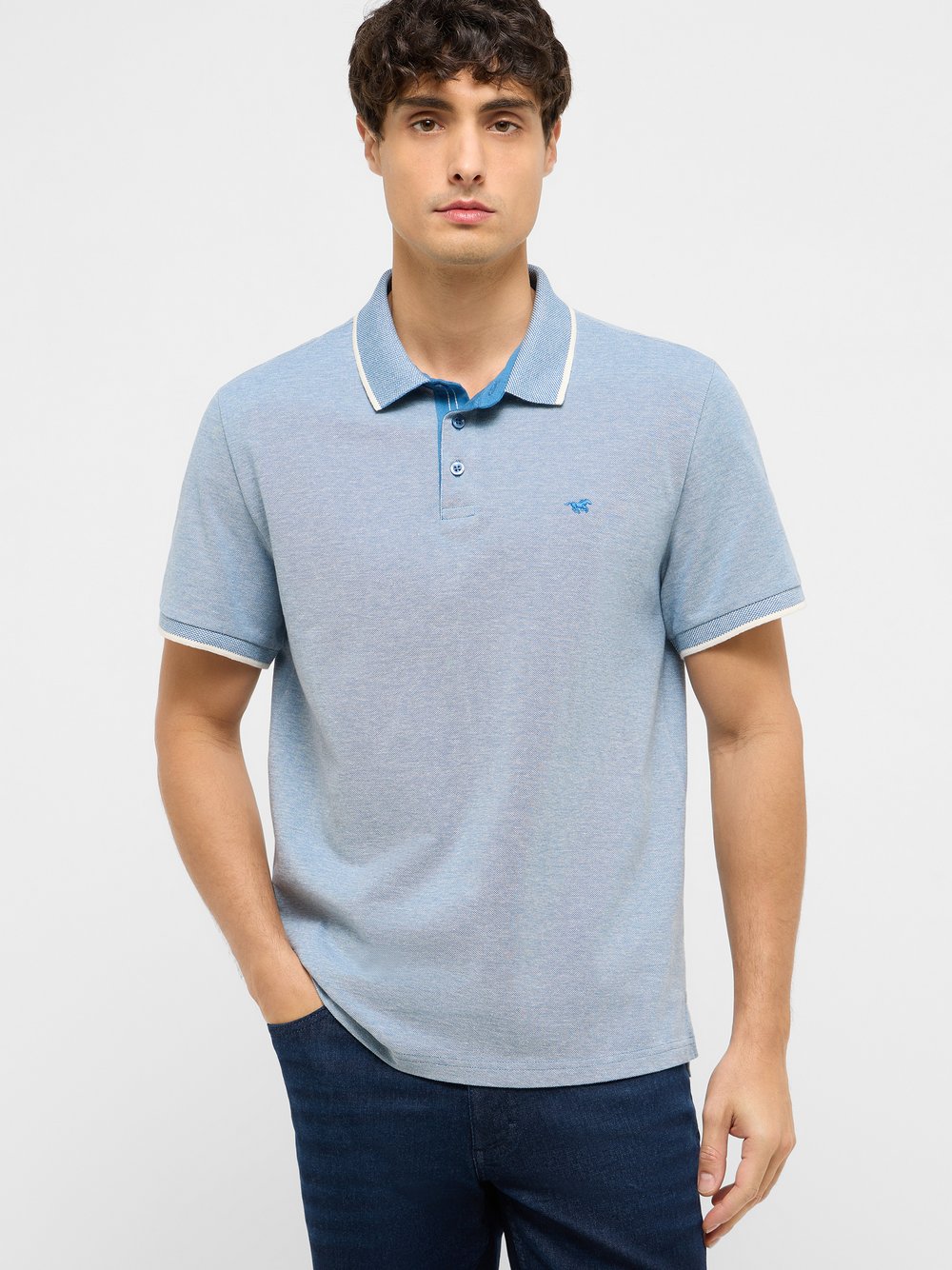 Thumbnail - Mustang Polo Herren Baumwolle blau, XXL
