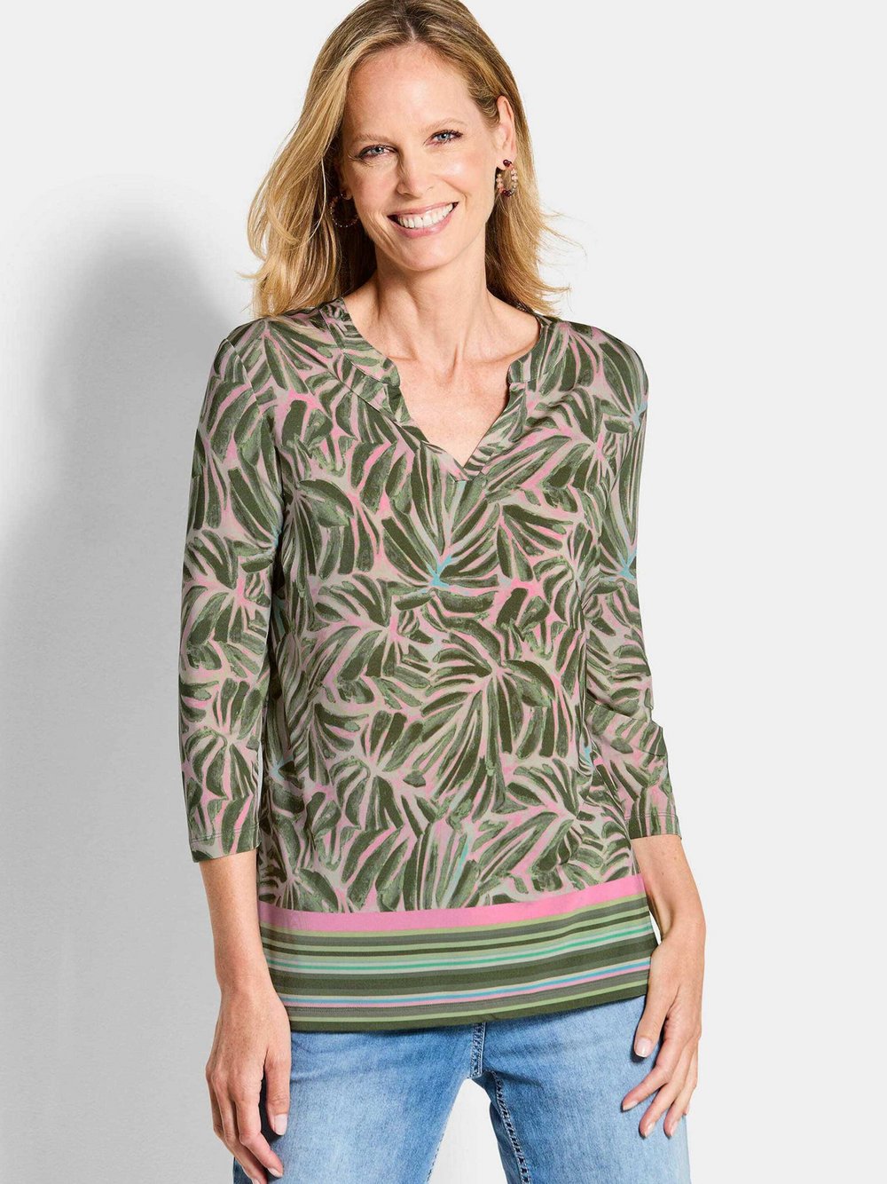 Goldner Print Shirts Damen Viskose grün gemustert, 44