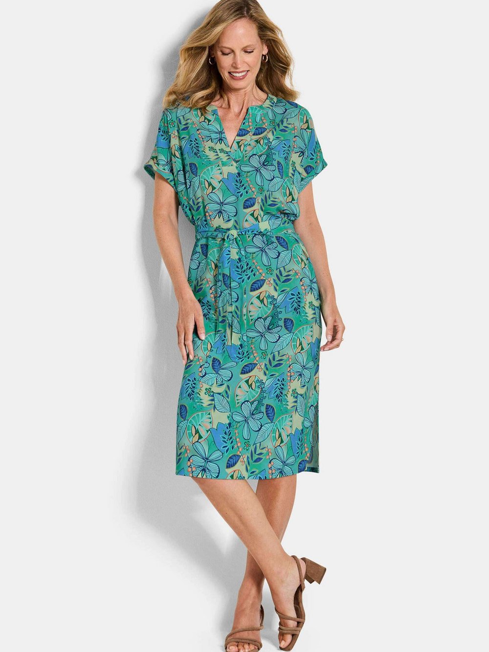 Goldner Sommerkleider Damen Viskose grün gemustert, 19