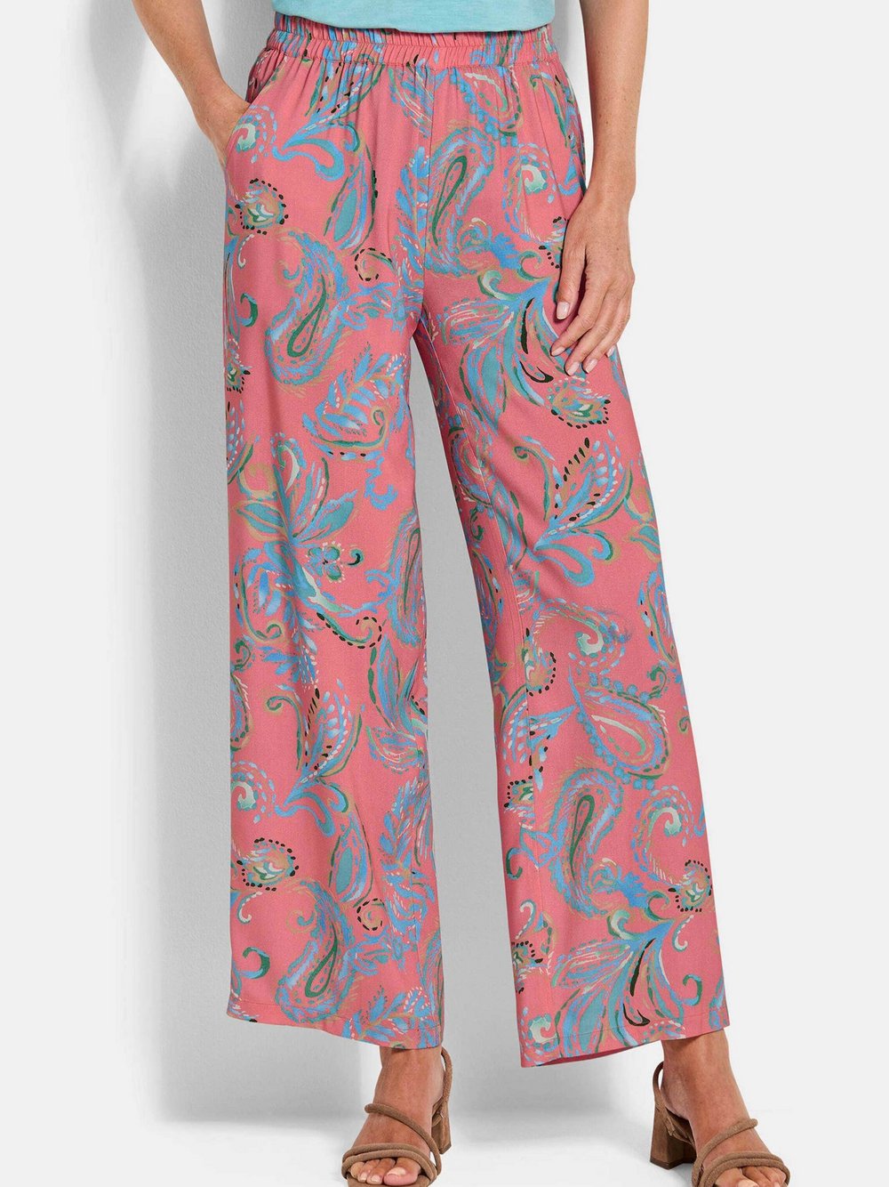 Thumbnail - Goldner Schlupfhosen Damen Viskose rot gemustert, 22