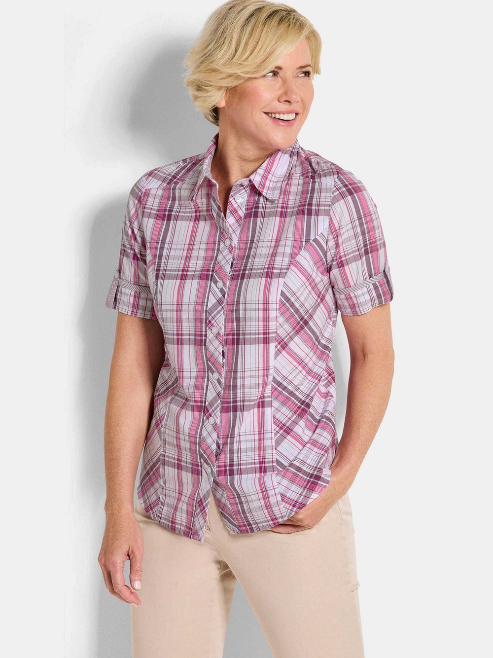 Goldner Hemdblusen Damen Baumwolle rosa kariert, 19