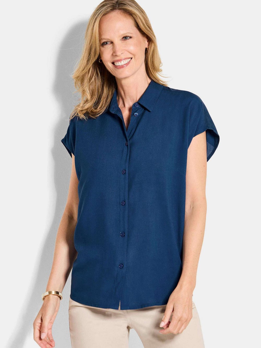 Goldner Sommerblusen Damen Viskose blau, 22