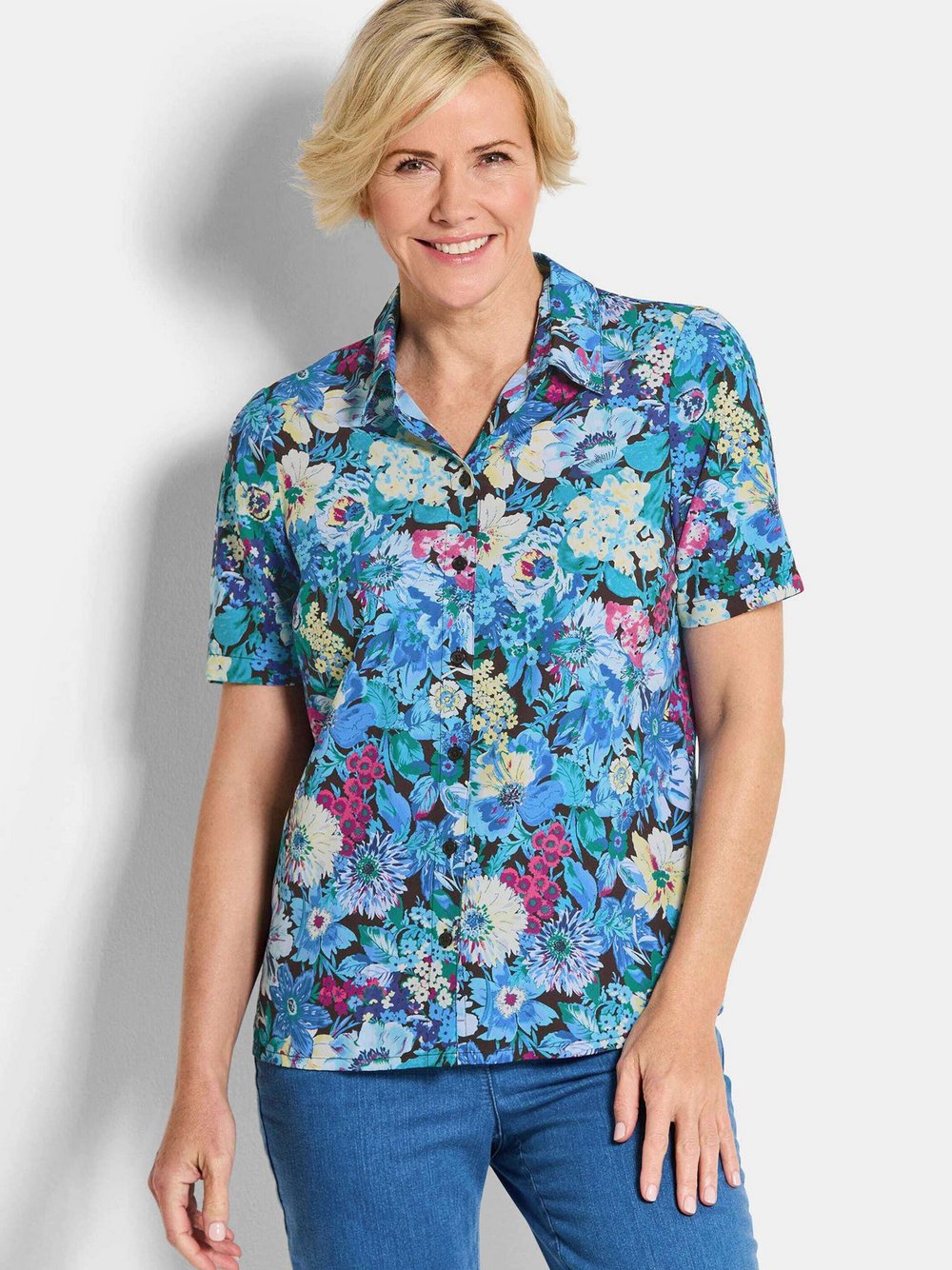 Goldner Hemdblusen Damen blau gemustert, 40