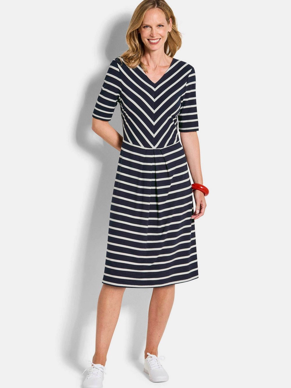 Goldner Sommerkleider Damen Viskose blau gestreift, 38