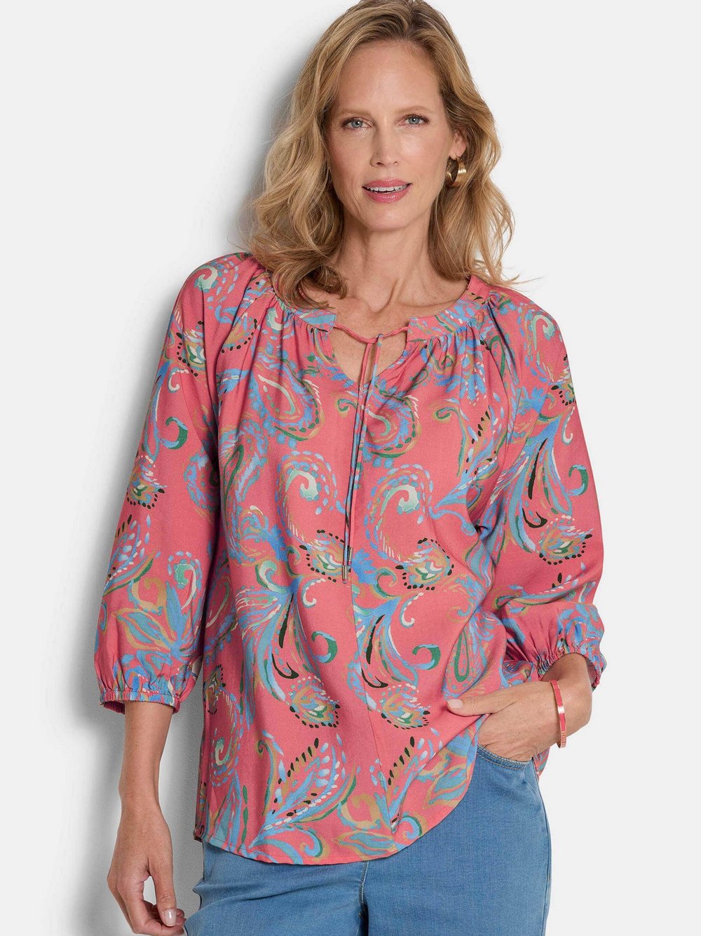 Goldner Schlupfblusen Damen Polyamid rot gemustert, 40