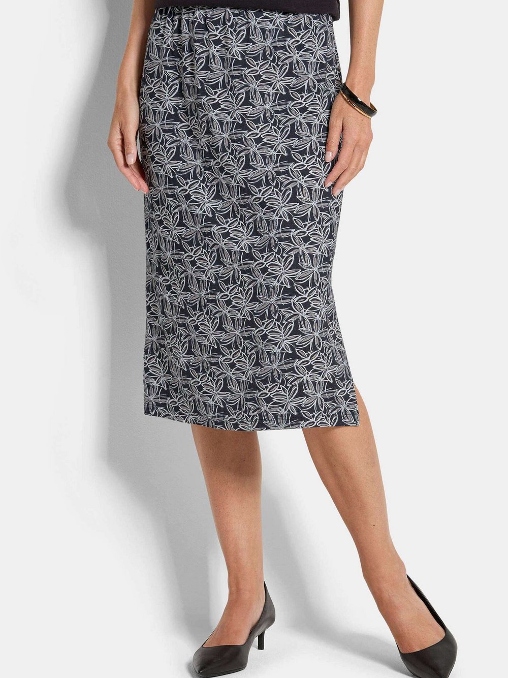 Goldner Jerseyröcke Damen Viskose schwarz gemustert, 19