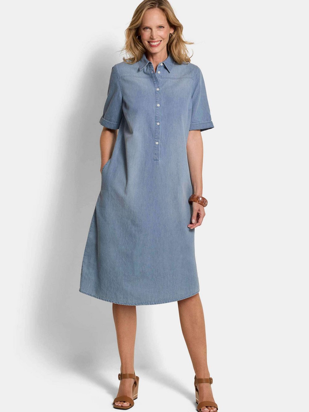 Goldner Sommerkleider Damen Baumwolle blau, 44