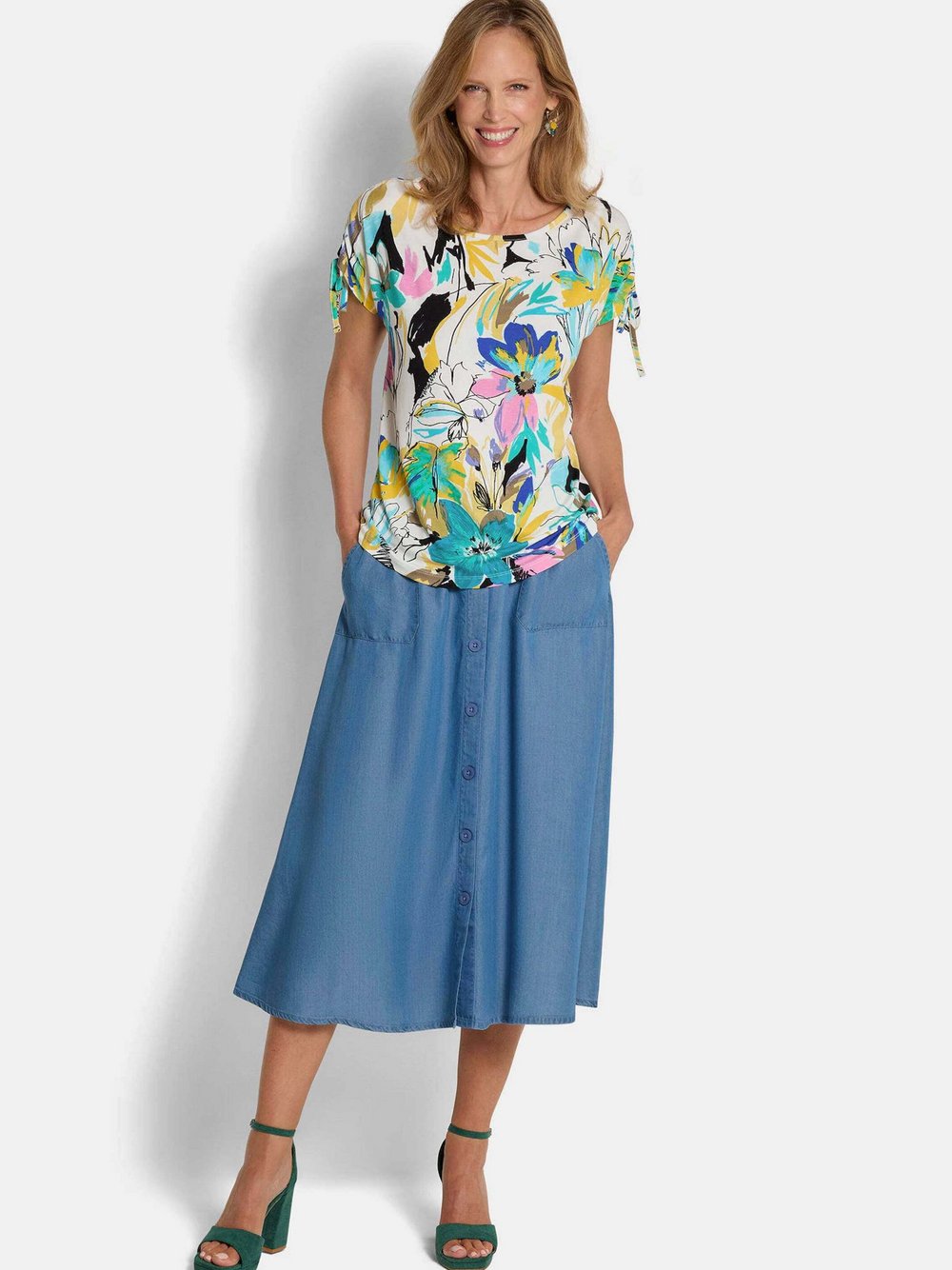 Goldner Blusenshirt Damen Viskose mehrfarbig gemustert, 52