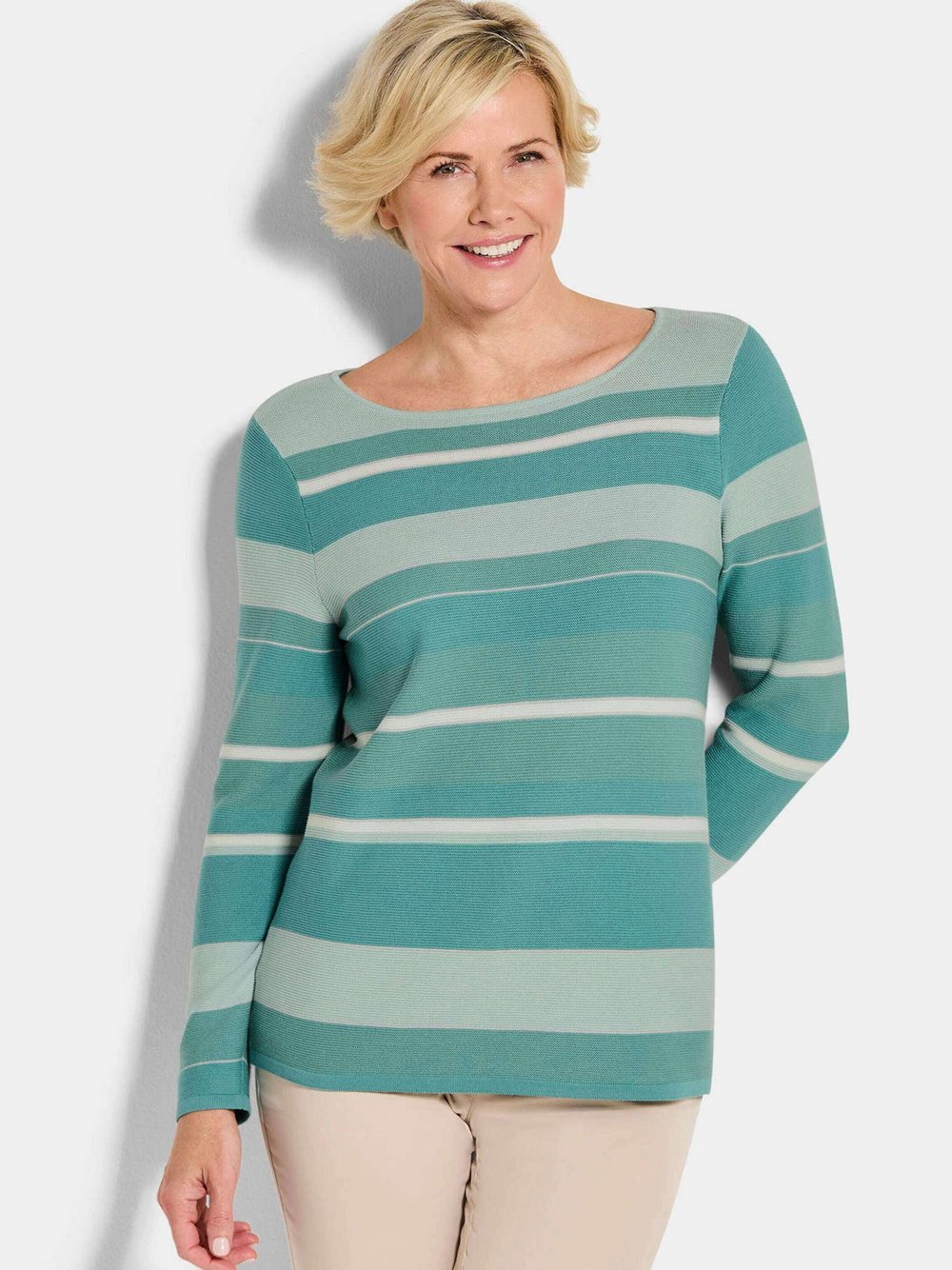 Goldner Pullover Damen Baumwolle grün gestreift, 19