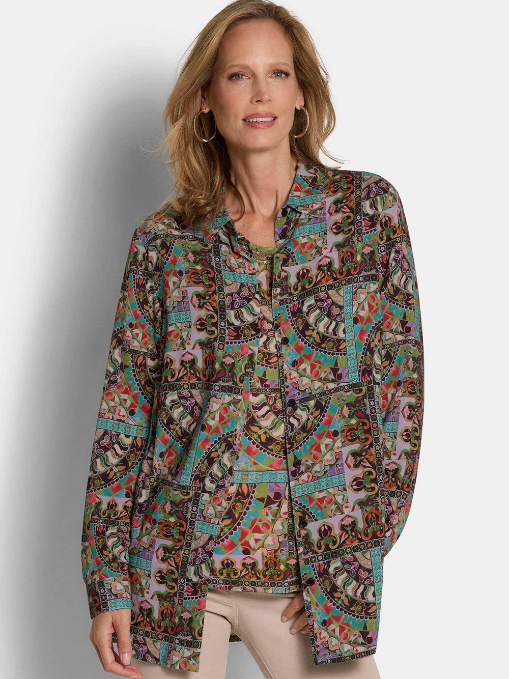 Goldner Hemdblusen Damen Viskose mehrfarbig gemustert, 38