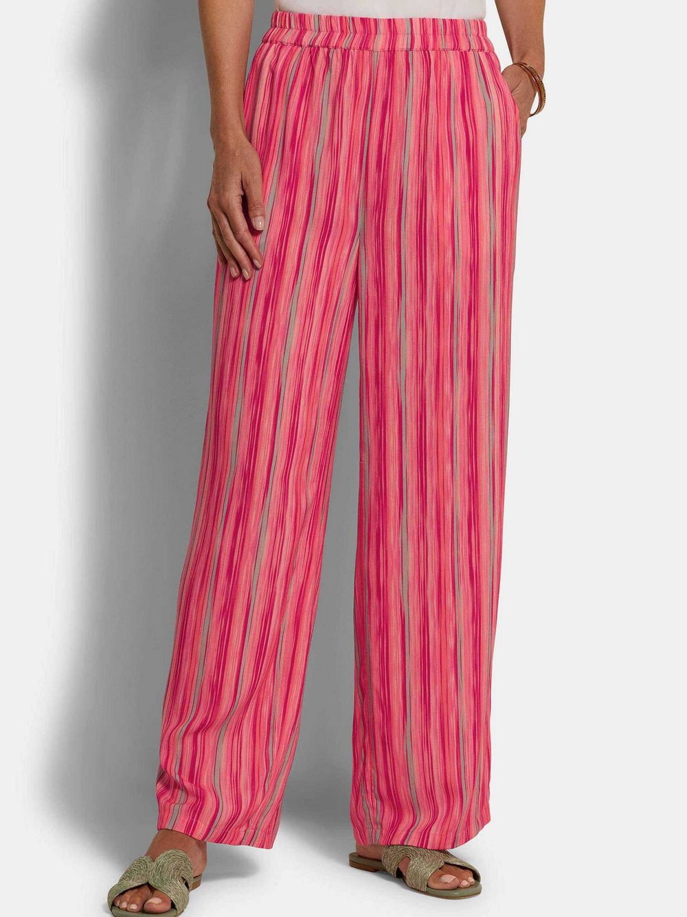 Goldner Stoffhosen Damen Viskose pink gestreift, 46