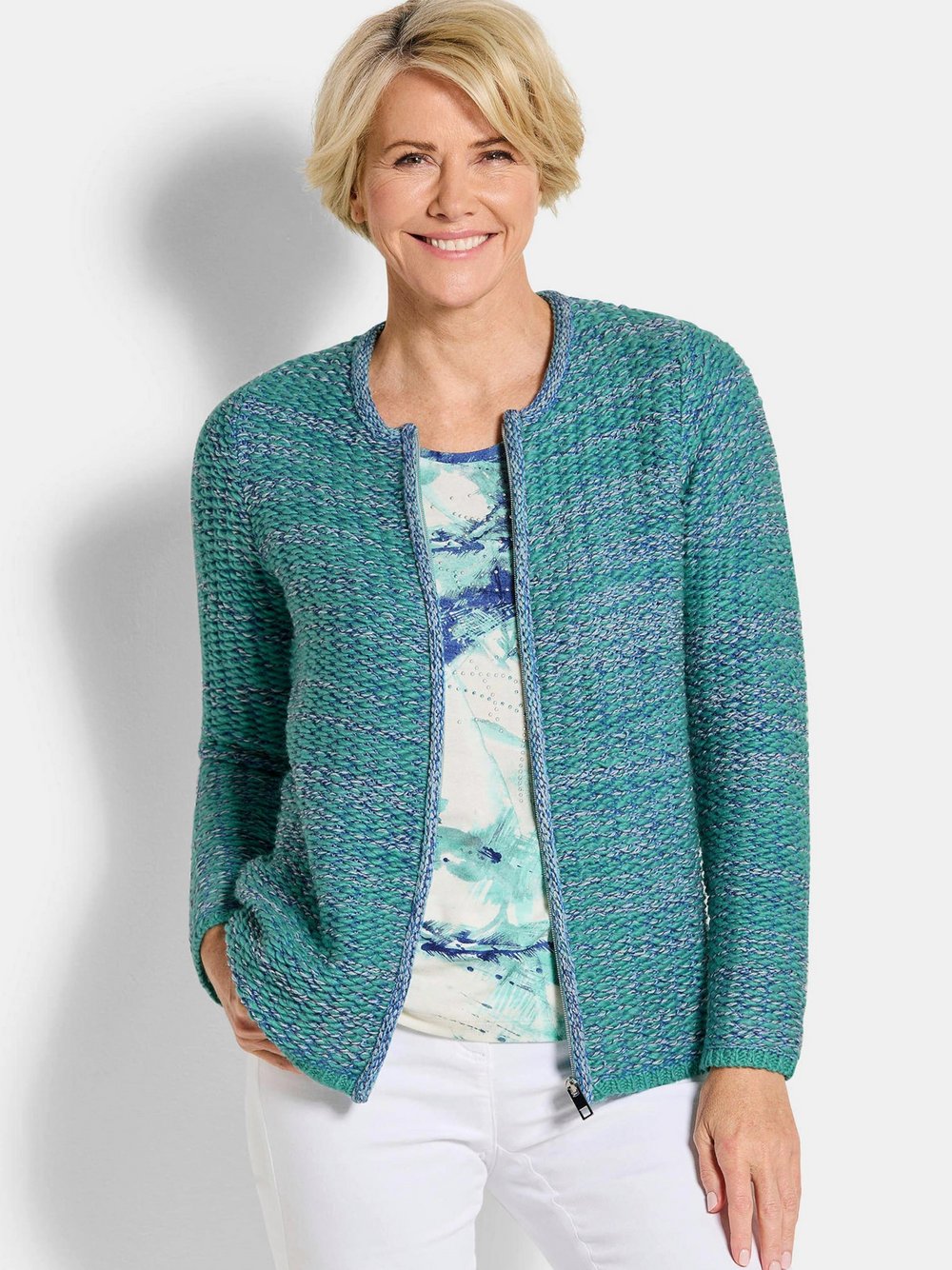 Goldner Strickjacke Damen blau strukturiert, 42