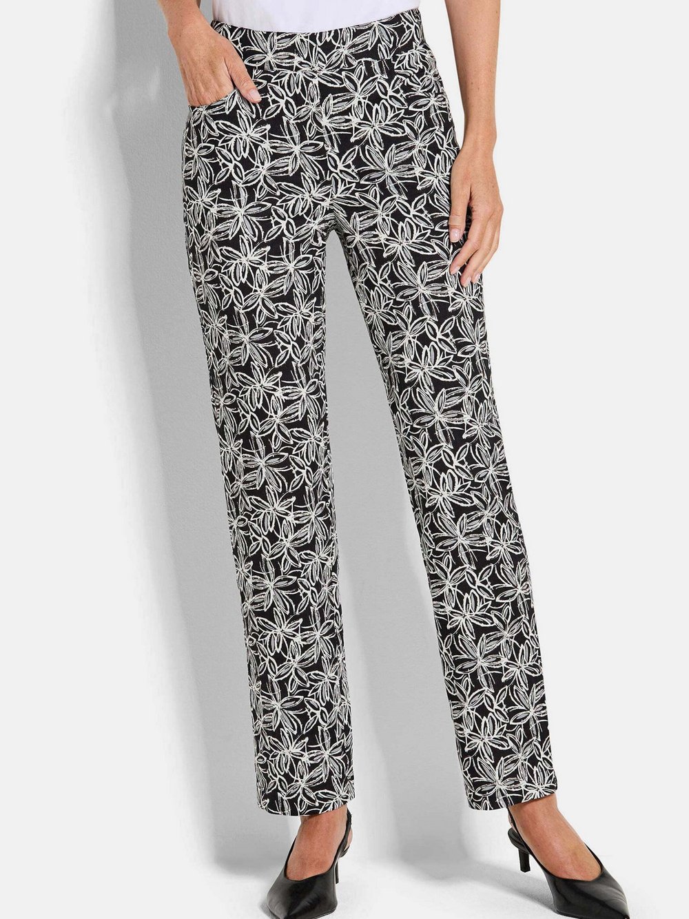 Goldner Stoffhosen Damen Viskose schwarz gemustert, 26