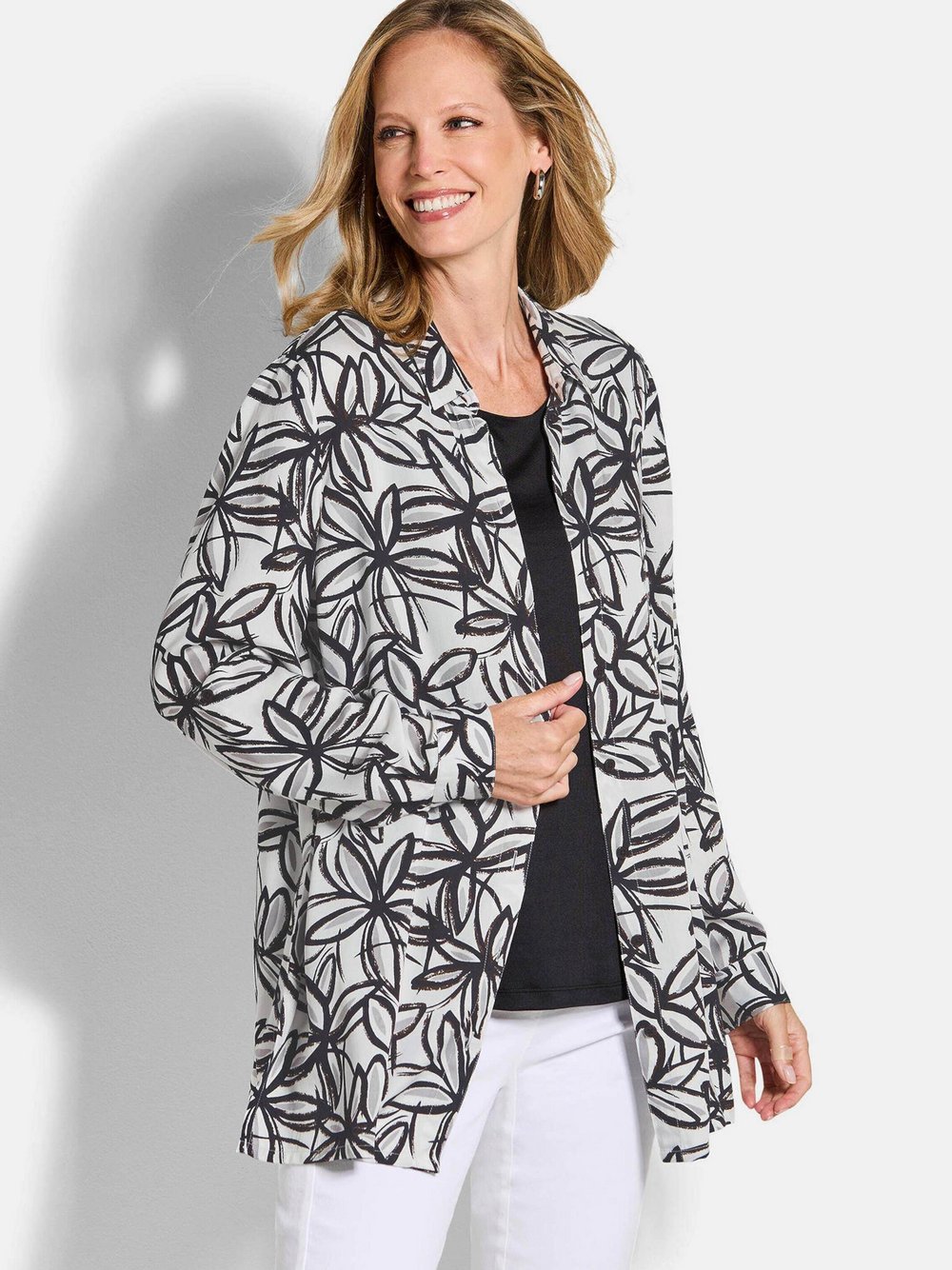 Thumbnail - Goldner Hemdblusen Damen Viskose weiß gemustert, 21