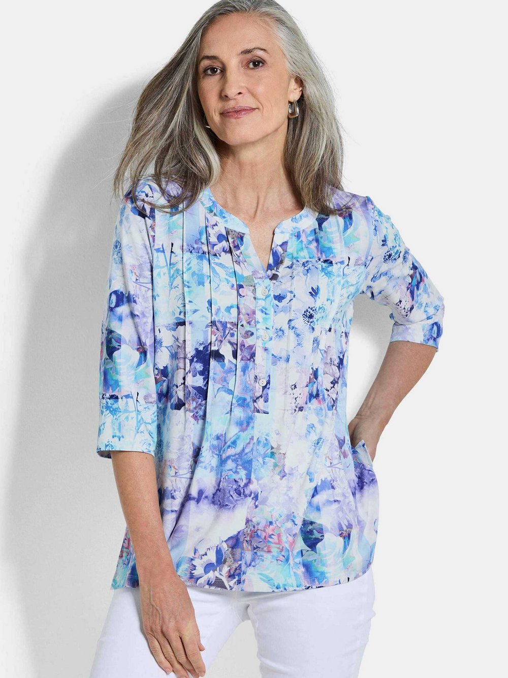 Goldner Tuniken Damen Viskose blau gemustert, 38