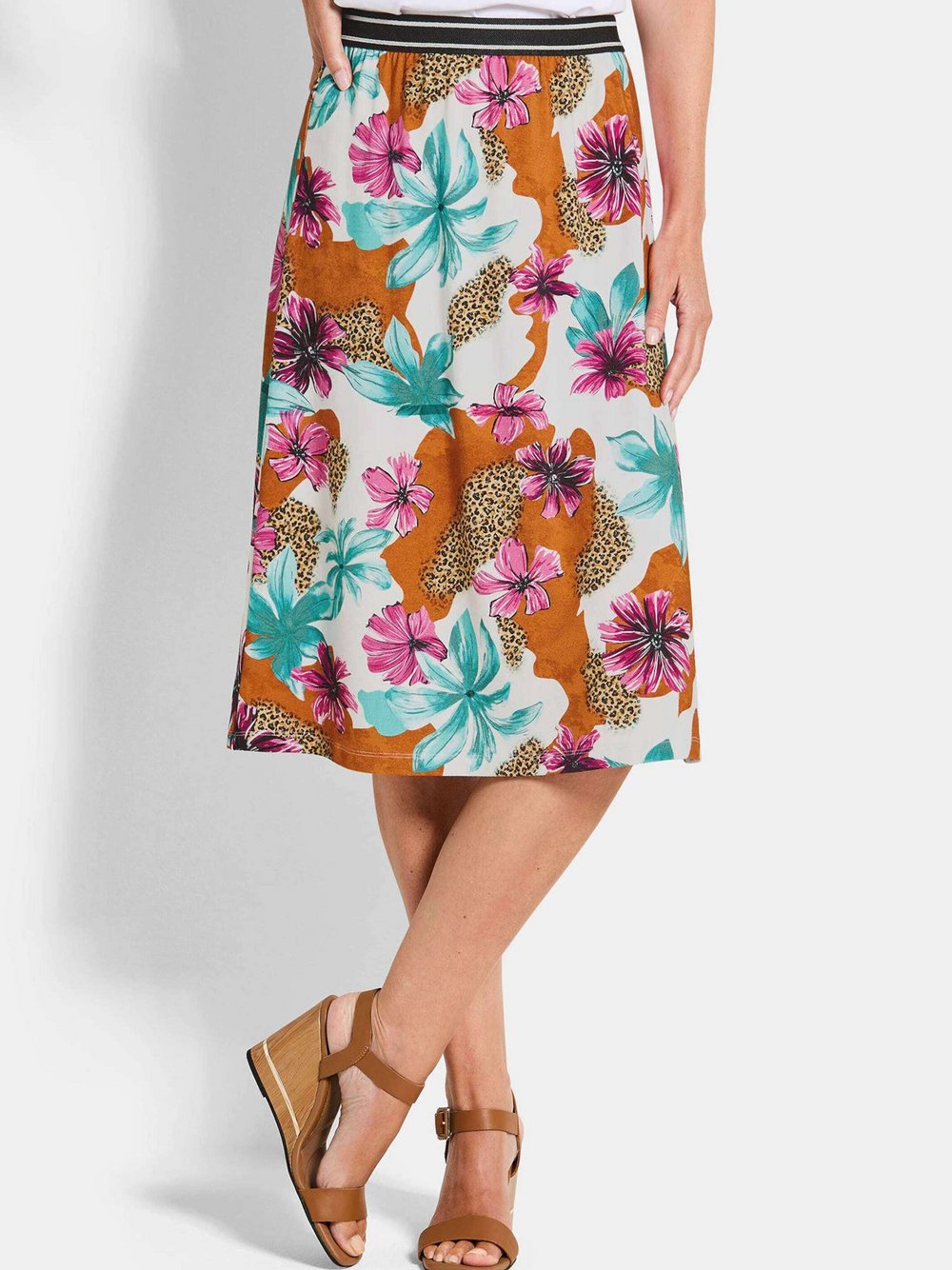 Goldner Jerseyröcke Damen Viskose mehrfarbig gemustert, 40