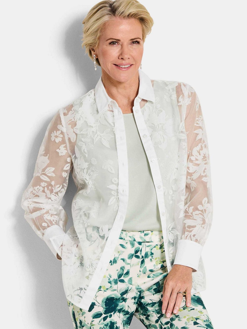 Goldner Hemdblusen Damen Baumwolle weiß gemustert, 23