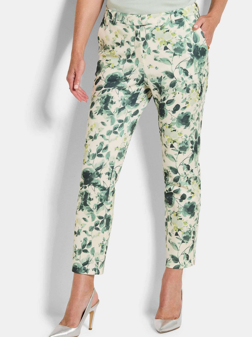 Goldner Stoffhosen Damen grün gemustert, 38