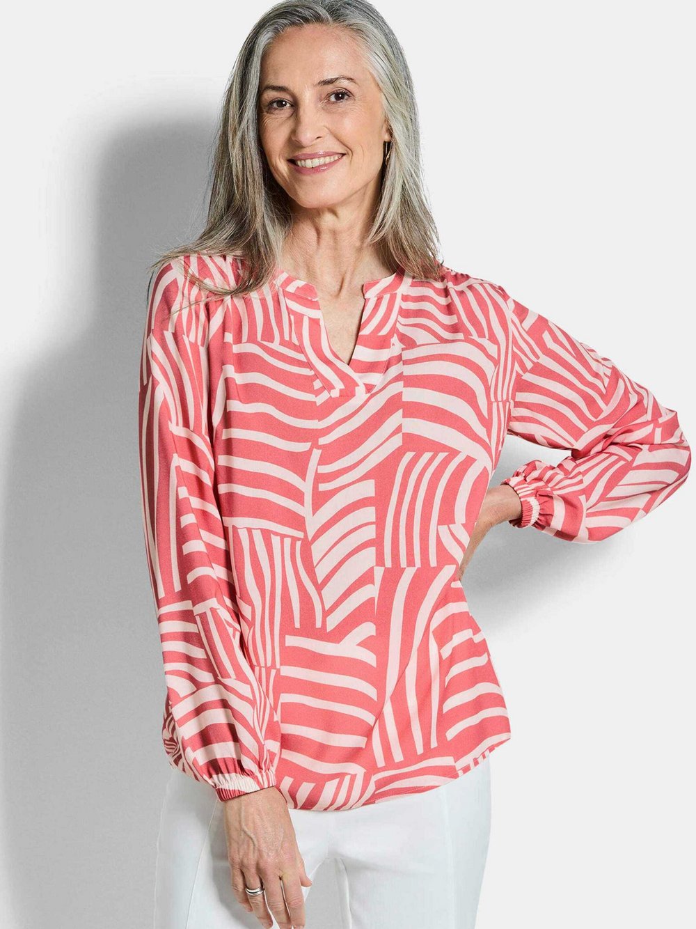 Goldner Schlupfblusen Damen Viskose rot gemustert, 38