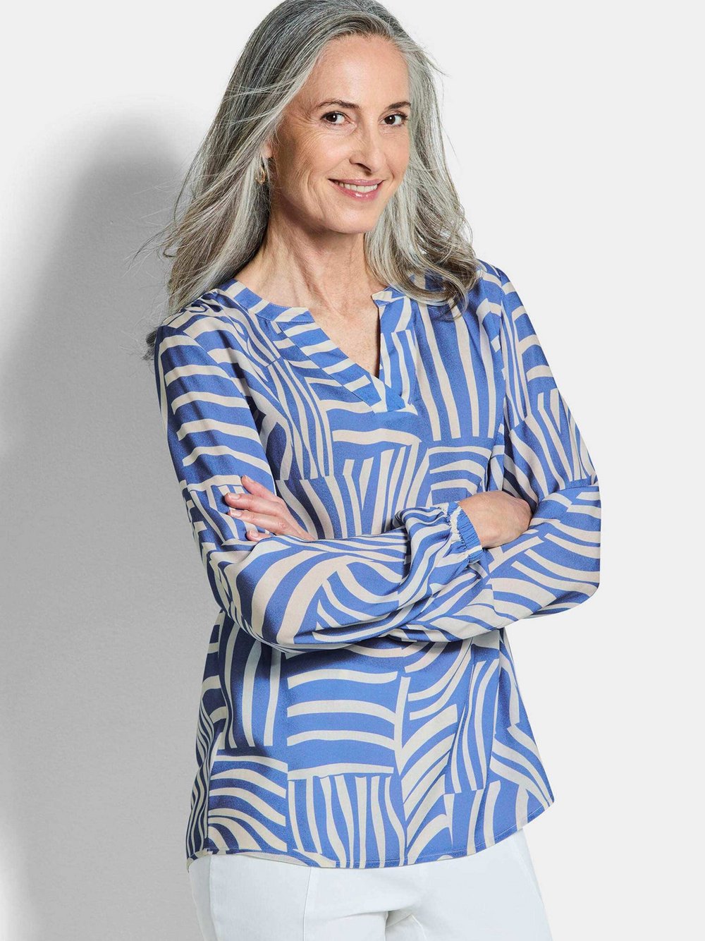 Goldner Schlupfblusen Damen Viskose blau gemustert, 38