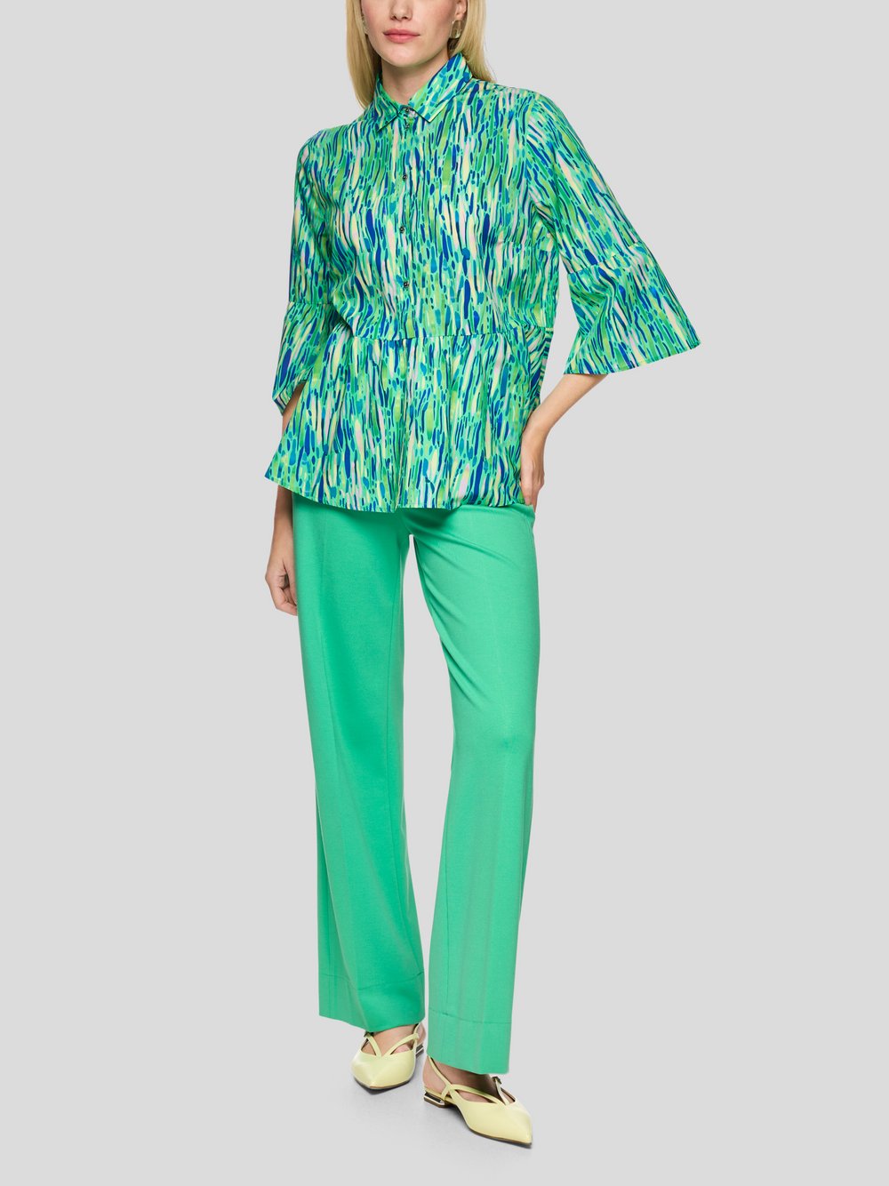 Thumbnail - Marc Cain Bluse Damen Baumwolle grün gemustert, 34