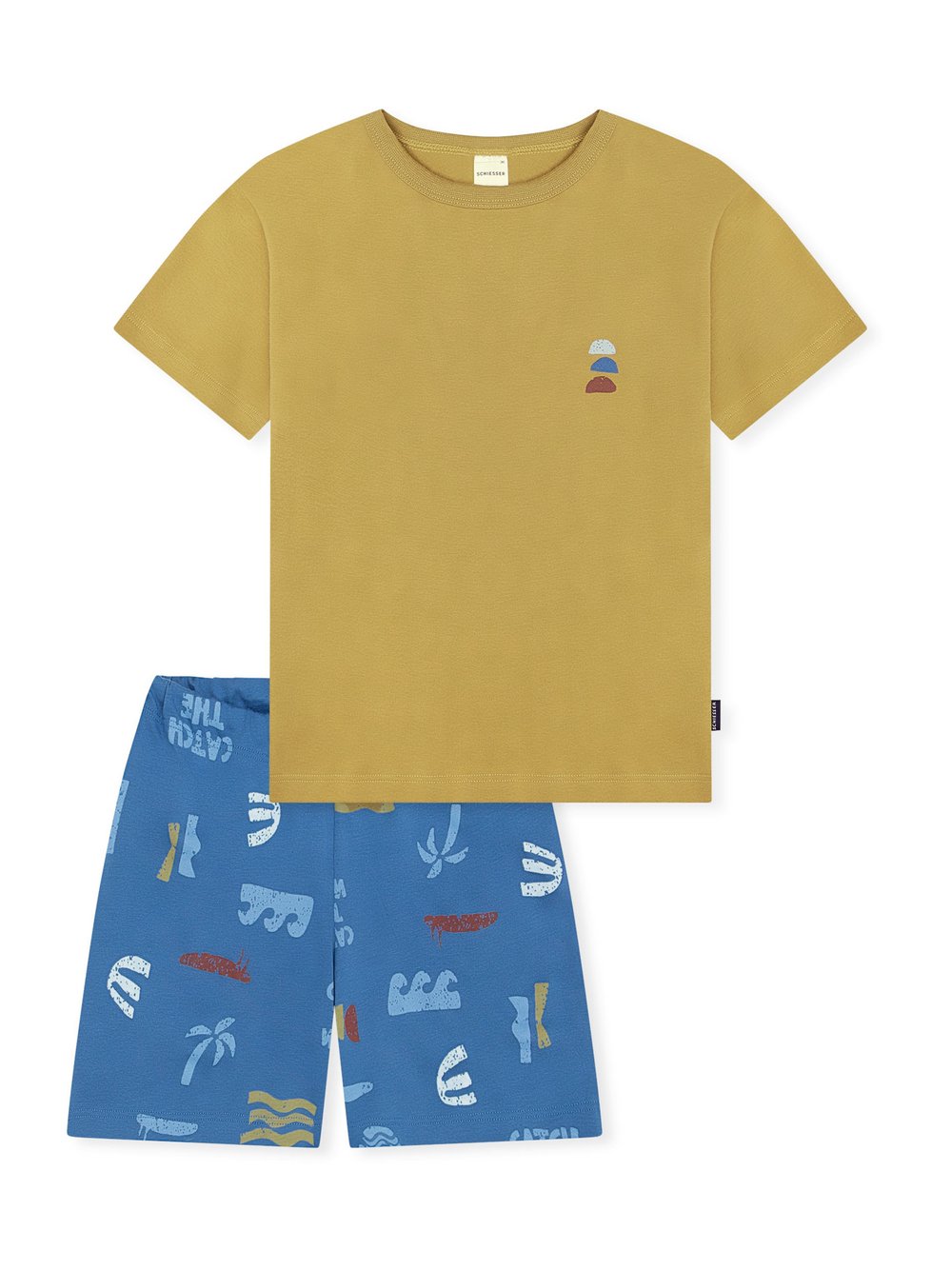 Schiesser Pyjama  Jungen Baumwolle grün bedruckt, 116