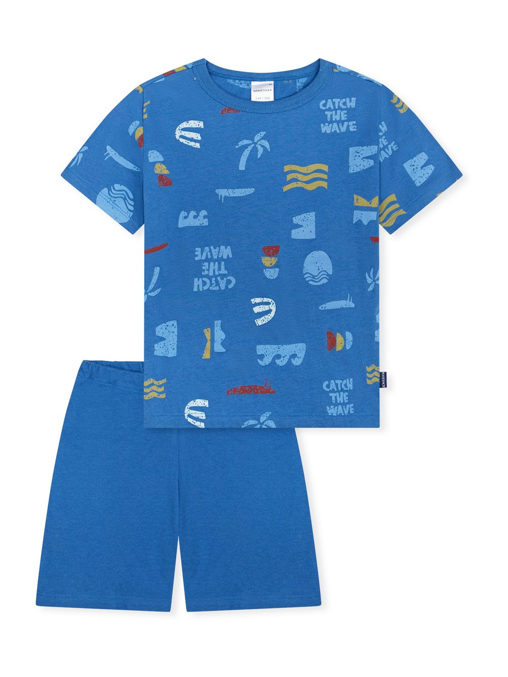 Schiesser Pyjama  Jungen Baumwolle blau bedruckt, 116