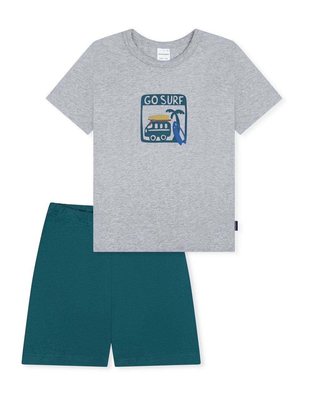 Schiesser Pyjama  Jungen Baumwolle grau bedruckt, 116